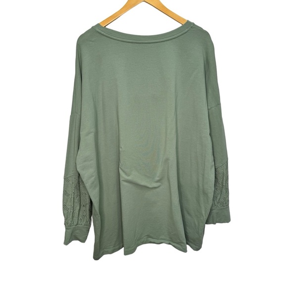 Pennington's Green Crew Neck Sweatshirt Lace Embroidered Sleeves Size 4x Casual - Picture 7 of 9